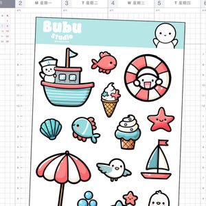 marine life doodles sticker sheet | sea sticker | handmade design sticker for planners and bullet journaling T152