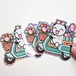 glitter spring vespa die cut sticker | handmade design sticker for planner V004