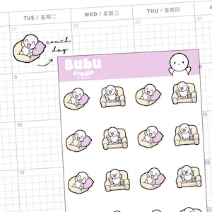 folha de adesivos do dia do sofá | adesivos de design artesanal para planejadores e bullet journaling T016