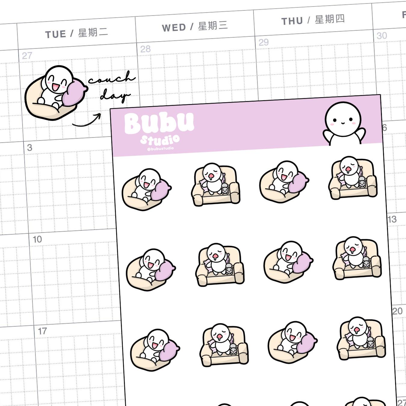 couch day sticker sheet | handmade design stickers for planners and bullet journaling T016