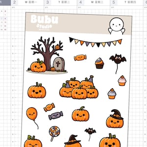 feuille d’autocollants d’Halloween de griffonnages de citrouille | griffonnages d’automne | griffonnages d'Halloween | autocollants de conception faits à la main pour les planificateurs et le bullet journaling T023