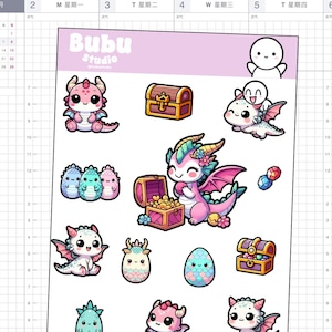 sweet dragon doodles sticker sheet| Kawaii sticker | handmade design sticker for planners and bullet journaling  T161
