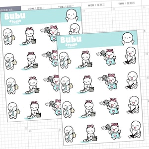 cleaning time sticker sheet | handmade design stickers for planners and bullet journaling T028 image 2