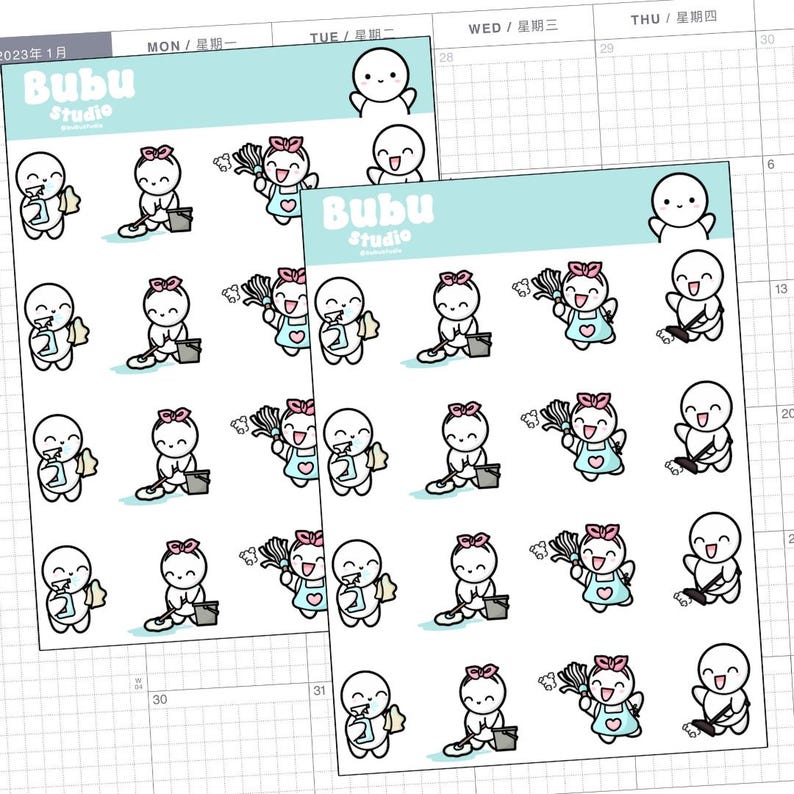 cleaning time sticker sheet | handmade design stickers for planners and bullet journaling T028 image 2