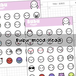 Feuille d'autocollants « Bubu's Mood Head » | Autocollants faits main pour agendas et bullet journals