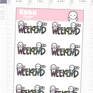 feuille d'autocollants du week-end | Autocollants de conception de dessin faits à la main pour les planificateurs et le bullet journal T218