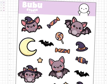 kawaii bat sticker sheet | handmade design stickers for planners and bullet journaling T210