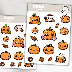spicy pumpkin coffee and donuts doodles  sticker sheet | fall doodles | handmade design sticker for planners and bullet journaling T163