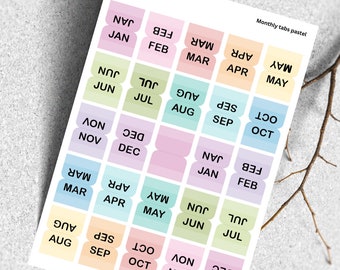 monthly tabs sticker sheet | pastel palette tabs sticker | handmade design sticker for planners and bullet journaling T027
