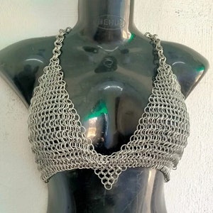 Medieval Roleplay Fantasy Chainmail Crop Halter Top For Women Body Stylish  Bra Aluminium butted chainmail Antique girl clothing