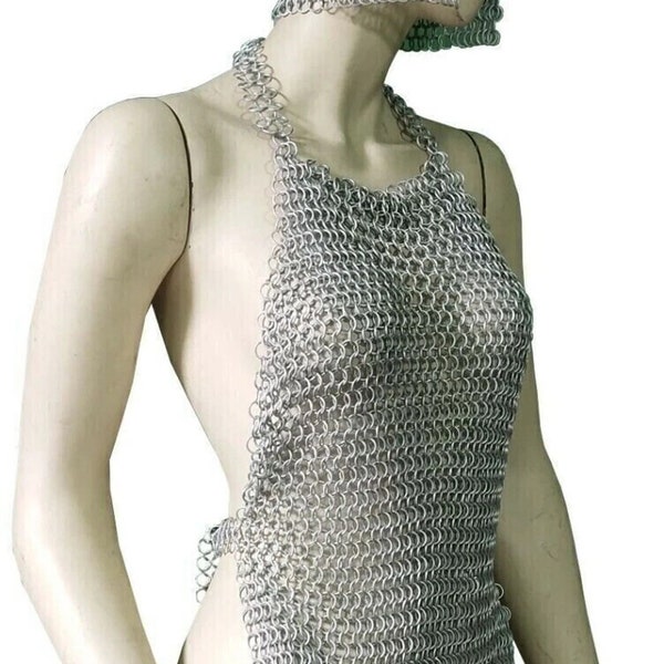 Chainmail Top, 10 mm Aluminium Butted Chainmail Halter Coif and Top Rings costume | Halloween Gift |