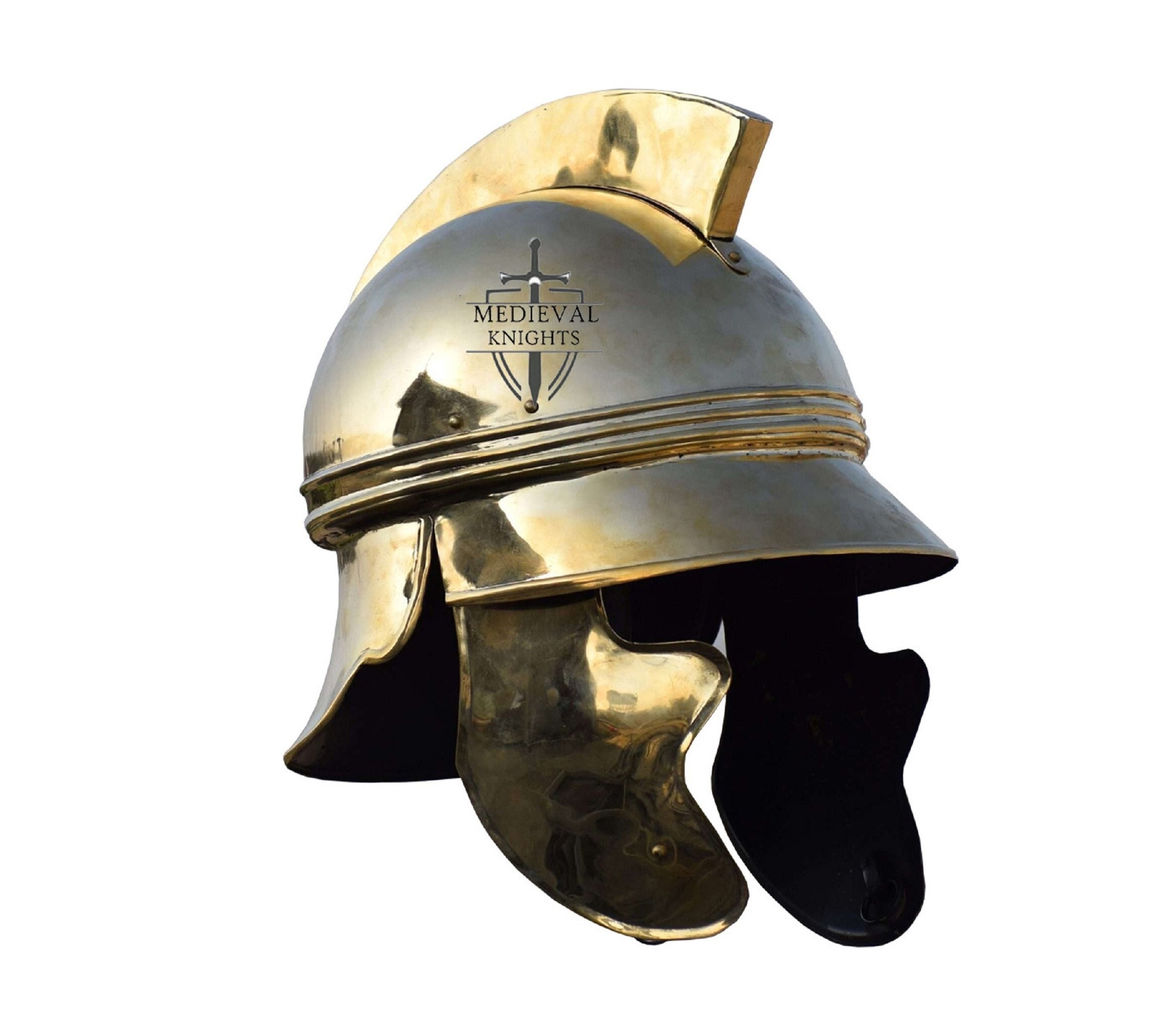 Casco de armadura de guerrero medieval griego corintio con plumas y pelos |  Forro de cuero | Disfraz de caballero guerrero troyano romano espartano
