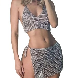 Chainmail Bra & Skirt Aluminium Butted Medieval Chainmail Designer Bra and Skirt | 10 mm 16  G | Anodized Finish | Halloween Gift |