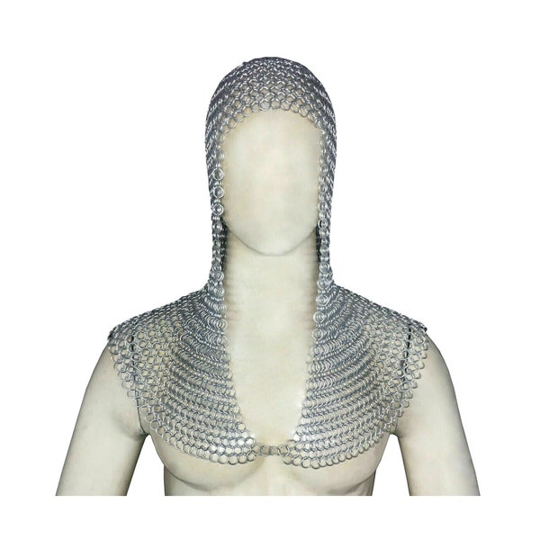 Chain mail Coif, Aluminium 10 mm Hood, Medieval Butted Chainmail Costume For LARP Cosplay | Halloween Easter Gift |