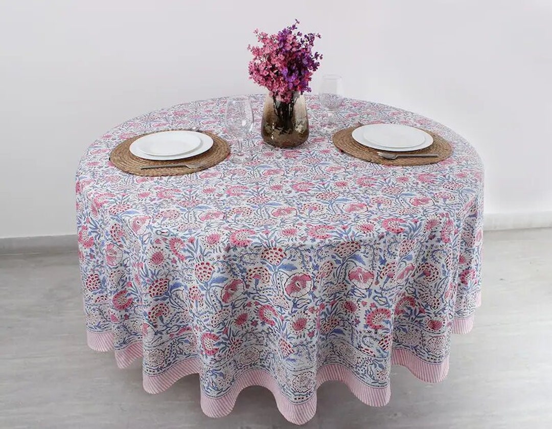 New Era Creation Block Print Round Table Cover, Round Tablecloth, Pure ...