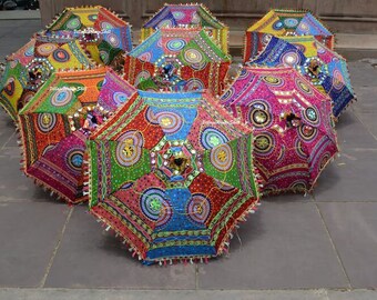 NEC 10 Pcs Indian Wedding Umbrella: Handmade Cotton Parasols with Floral Embroidery