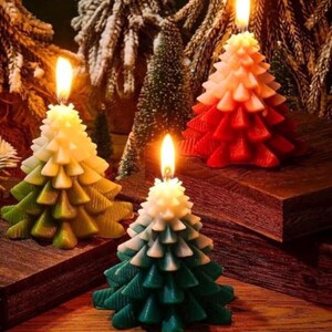 NEC Handmade Soy Wax Christmas Tree Candle Set - Pine Scented Holiday Decor