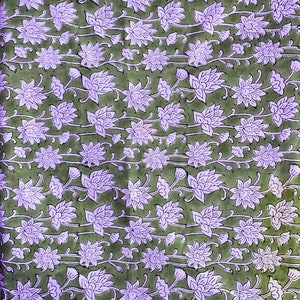 New Era Creation Sage Green & White Floral Indian Hand Block Printed 100% Cotton Cloth, Best craft Fabric by the Yard, Curtains Cushion Gift