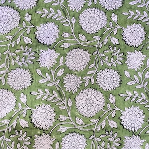 New Era Creation Sage Green & White Floral Indian Hand Block Printed 100% Cotton Cloth, Best craft Fabric by the Yard, Curtains Cushion gift