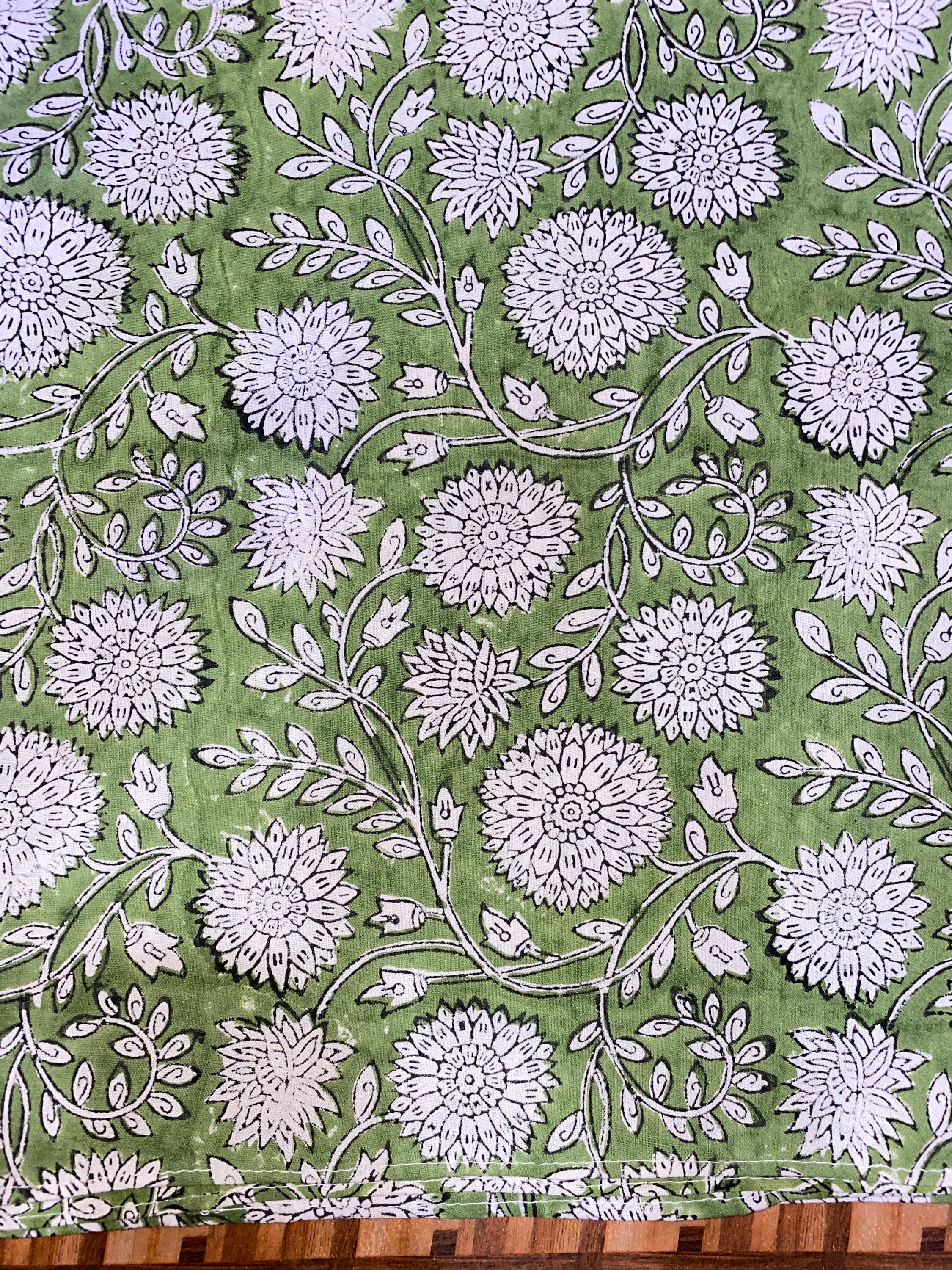 New Era Creation Sage Green & White Floral Indian Hand Block Printed 100% Cotton Cloth, Best craft Fabric by the Yard, Curtains Cushion gift