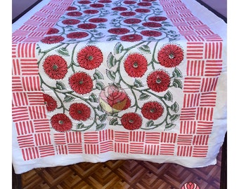 NEC Chemin de table en tissu 100 % pur coton imprimé floral indien rouge et vert, bloc de main, décoration de mariage, plateau de table, cadeau déco pour table à manger