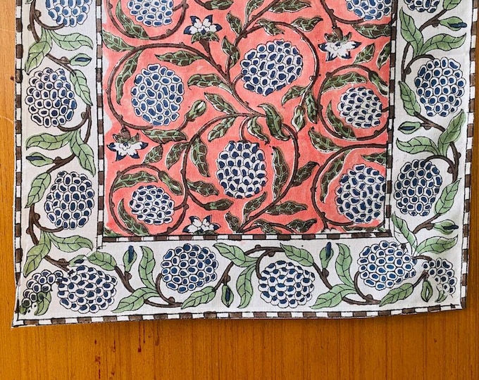 Hand Block Printed Floral Table Runner: Indian Cotton Decor