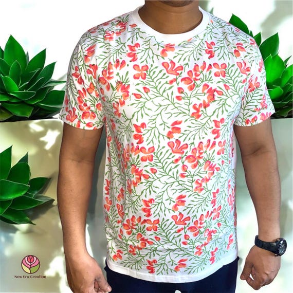 Maglietta vintage in cotone anni '80 con rose rosse e blu - Italia