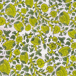 New Era Creation Mint Green & Sage Green Floral Indian Hand Block Printed 100% Cotton Cloth, Best craft Fabric by the Yard, Curtains Cushion