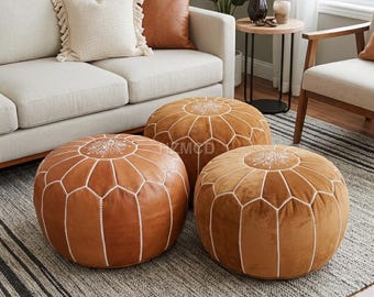 Handmade Stuffed Pouf Ottoman • Suede Velvet Boho Nursery Footstool • Multiple Sizes
