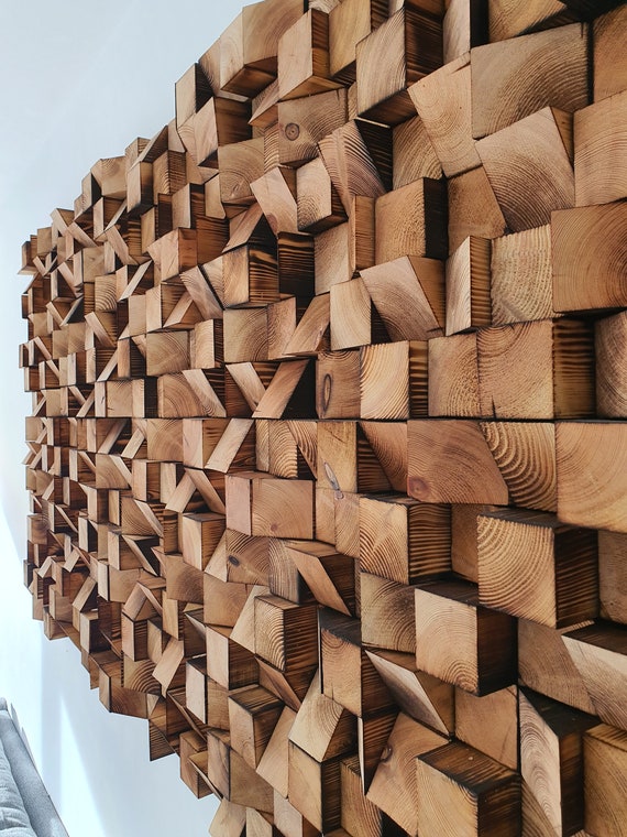 Wood wall art, wood wall panel art, wood wall decor, sound diffuser, wood diffuser art, 3D wood art, large block