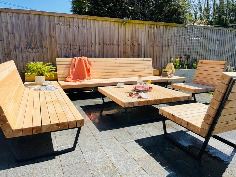 Outdoor Garden Furniture, Contemporary, Solid Wood, Steel Frame, Block ...