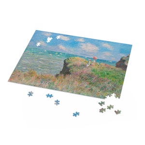 Monet Puzzle (120, 252, 500 Piece) Cliff Walk at Pourville Monet Art Print Claude Monet Painting Wooden Jigsaw Puzzle Art Lovers Gift