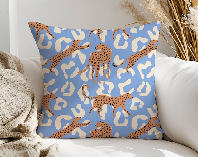 Cheetah PILLOW; Animal Print; Blue Couch Throw Pillow; Home Living Decor Gift; Sofa Cushion Gift