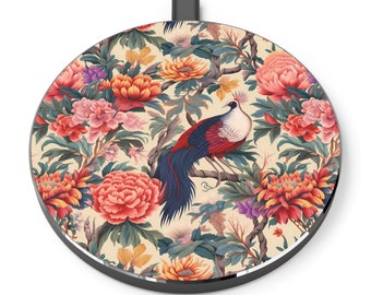 Classic French Chinoiserie Bird Aesthetic Phone Charging Station Art Deco Wireless Phone Charger Art Gift Wireless Phone Pad Gift for Her