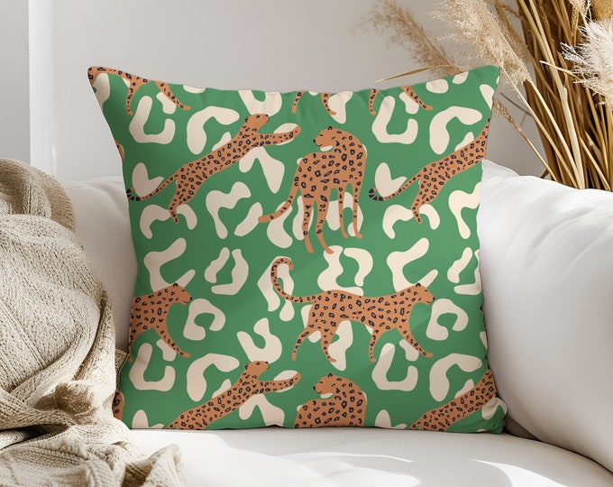Cheetah PILLOW; Animal Print; Green Couch Throw Pillow; Home Living Decor Gift; Sofa Cushion Gift