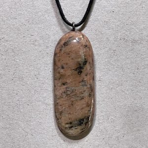 Handmade Natural Long Stone Necklace - Dark Pink Granite Pendant