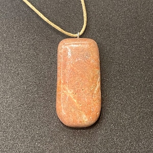 Handmade Natural Long Stone Necklace - Red and Pink Granite Pendant