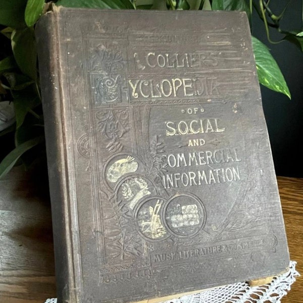 Antique Collier's Cyclopedia of Social and Commercial Information 1882 w/ Owner History