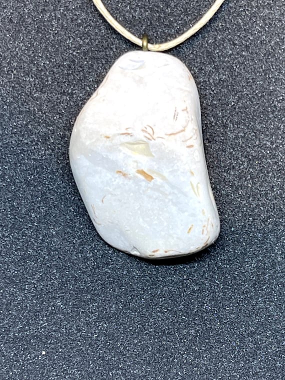Handcrafted Primitive Natural Stone Long Necklace White Flint