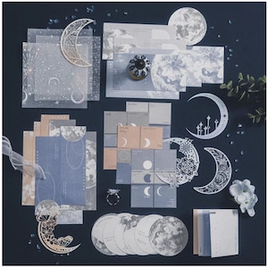 The light misty night-63 hojas de Material mixto, estética, fase lunar, paquete de papel, diario, álbum de recortes, Bloc de notas