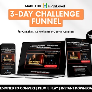 Modèle d&#39;entonnoir de conversion pour le défi de 3 jours (inscription + VIP + TY) | Passez au niveau supérieur | Pages d&#39;entonnoir de conversion DFY pour les entraîneurs | Entonnoir de vente | Aimant en plomb | Vente incitative