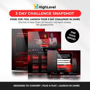 Instantané de l&#39;entonnoir du défi de 3 jours | Modèle haut de gamme personnalisé | Inscription, vente incitative VIP, e-mails, workflows, automatisations, lead magnet