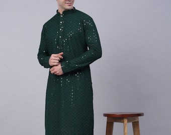 party wear Chikankari sequin kurta men beautiful traditional kurta Casual wedding kurta Good and best high quality outfit men's kurta S-7XL