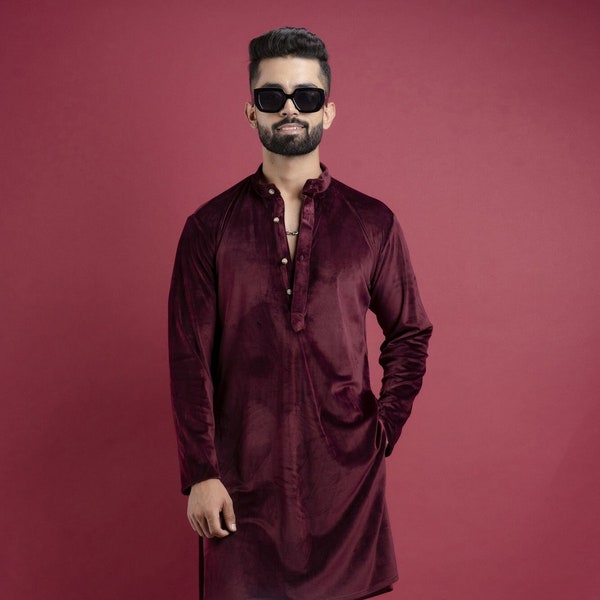 Mens Heavy velvet kurta, pajama set, indian kurta, Traditional kurta, Wedding kurta, Man Outfit, red color, Good and best quality,