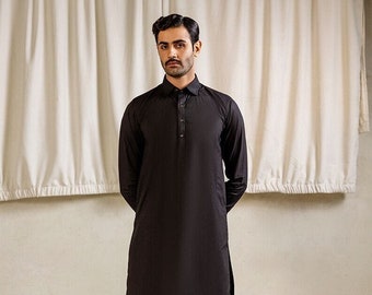 Men Salwar kameez set, black color cotton kameez and salwar, Party Wear Kurta, 100% solid Cotton Black Colour Salwar kameez