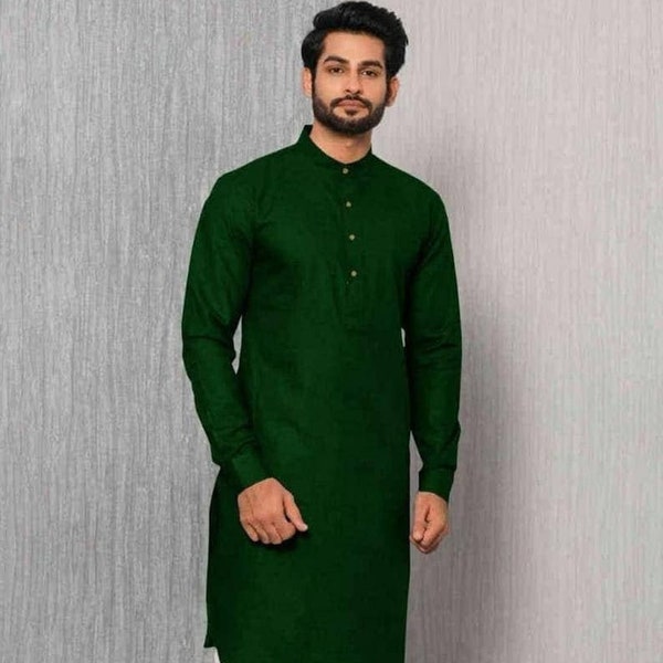 Men kurta pajama-cotton-solid kurta-handmade-kurta pajama-solid color green-all size available-only for kurta pajama