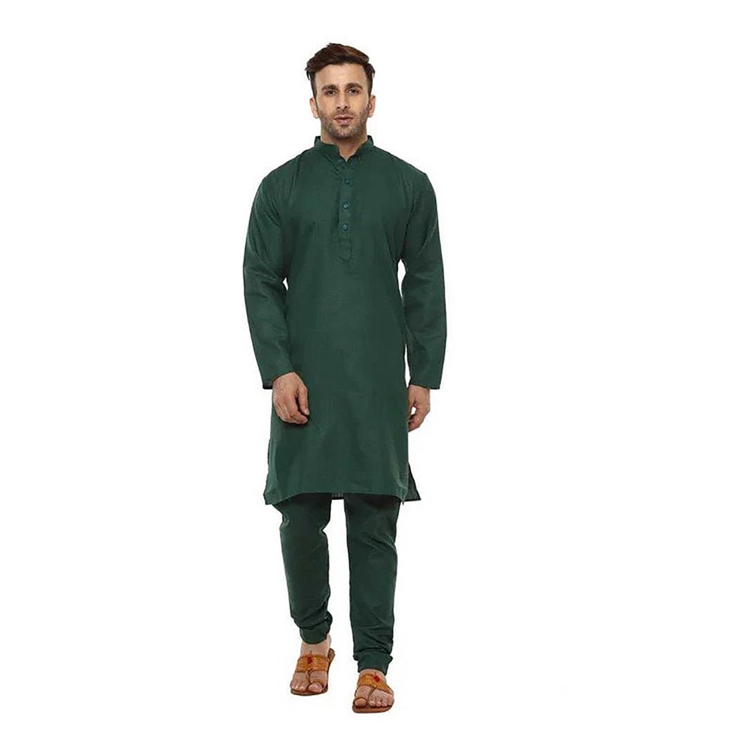Indian Mens Cotton Kurta Pajama Solid Color Traditional Kurta Pajama