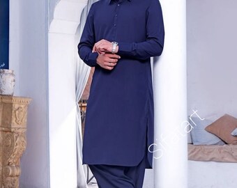 Men Shalwar kurta-cotton-Pathani kurta shalwar-kurta-handmade shalwar kurta-solid color blue-all size available-only for kurta Shalwar