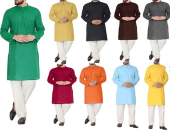 Indian mens Cotton Kurta Pajama Solid Color Traditional Kurta pajama set many Colors & Plus Sizes Available S-7XL