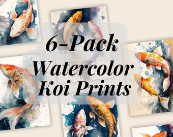 Watercolor Koi Fish Art Prints Set of 12